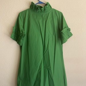 Elizabeth Wilson Designs Green Ruffle Shift Dress